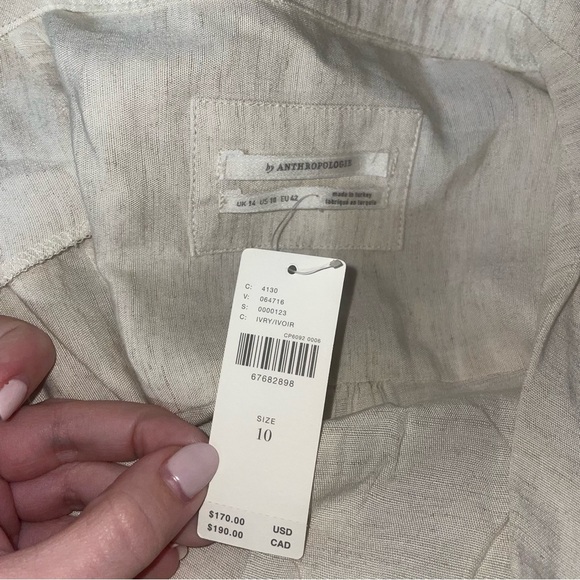 By Anthropologie NWT V-Neck Knot Front Linen Blend Ivory Midi Dress Size 10 - Picture 10 of 10